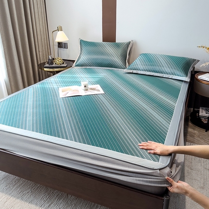 91家纺网 家纺一手货源 找家纺 （总）摩妮卡 2025新款碳光席床笠三件套可洗冰丝席