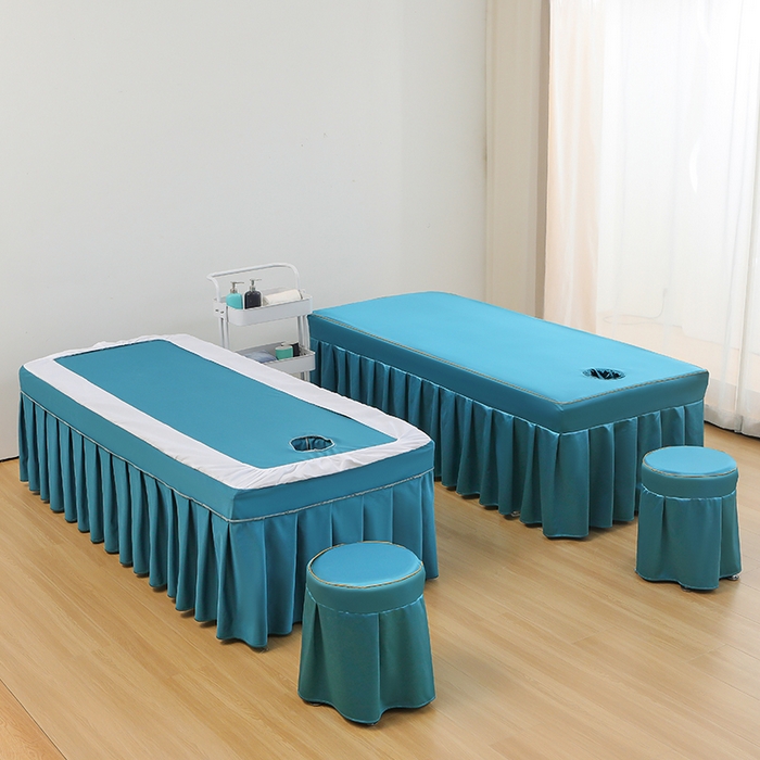 91家纺网 家纺一手货源 找家纺 芙怡 2025春夏新款8028款冰丝绒美 容床罩-一字绣系列 一字绣-宝蓝