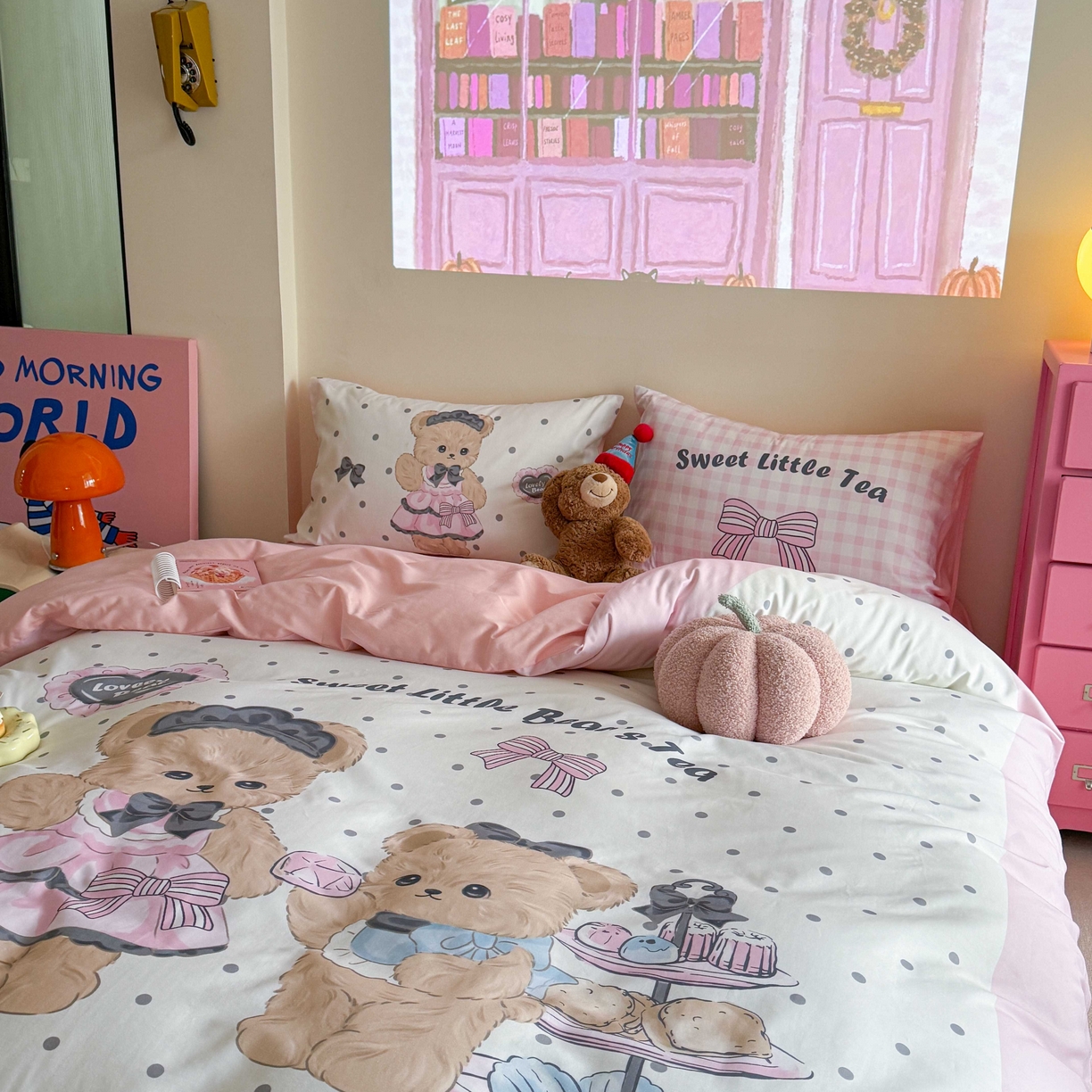 91家纺网 家纺一手货源 找家纺 美乐迪家纺 2025新款大版全棉四件套 茶话熊