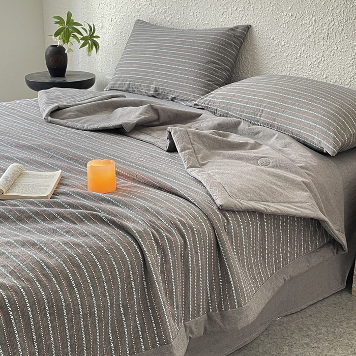 91家纺网 家纺一手货源 找家纺 吾诺 2025 全棉色织提花水洗棉大豆夏被子被芯全棉夏被四件套夏凉被空调被 摩卡灰