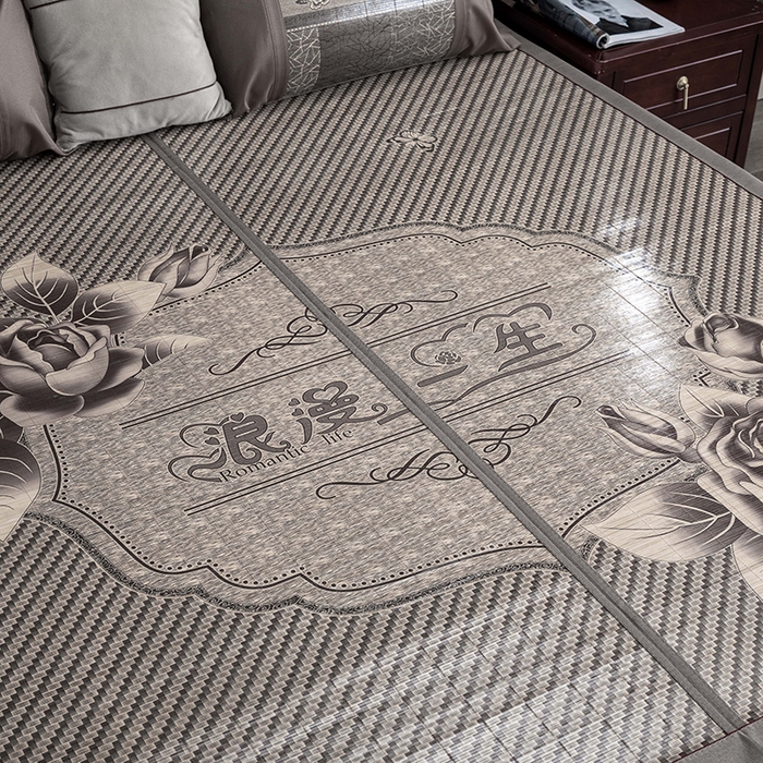 91家纺网 家纺一手货源 找家纺 苏迪凉席竹席2025新款竹席凉席冰丝席碳化双面印花藤草席 浪漫一生 灰