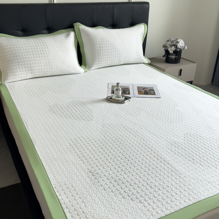 91家纺网 家纺一手货源 找家纺 慕尚家纺 2025新款泡泡大PE提花软席 小桃心 白绿