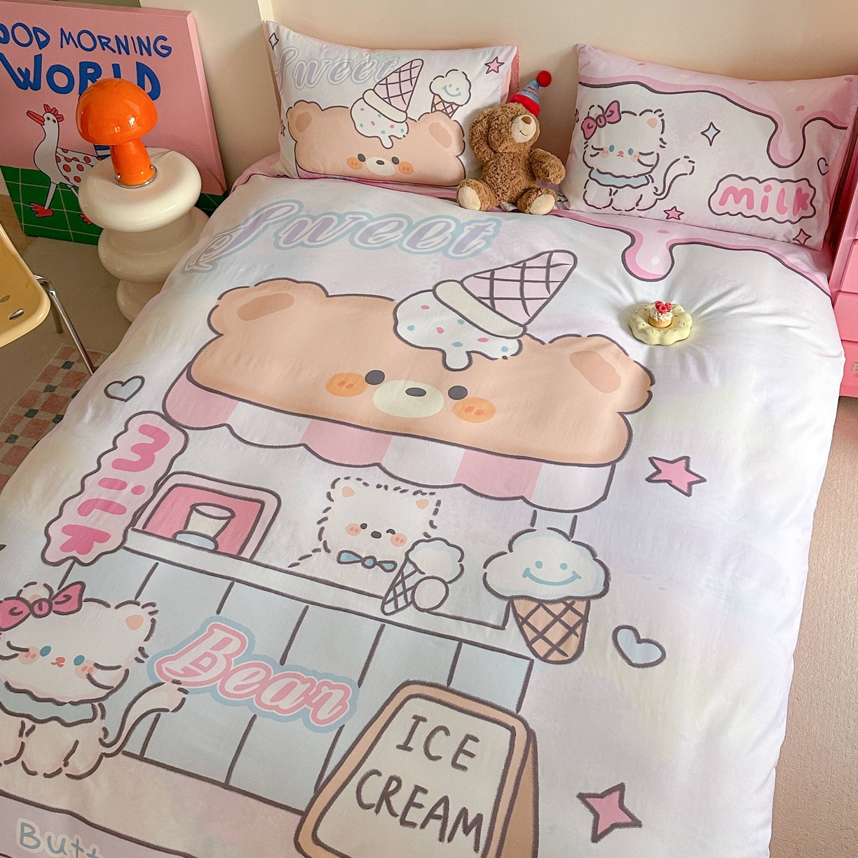 91家纺网 家纺一手货源 找家纺 美乐迪家纺 2025新款大版全棉四件套 冰淇淋小站