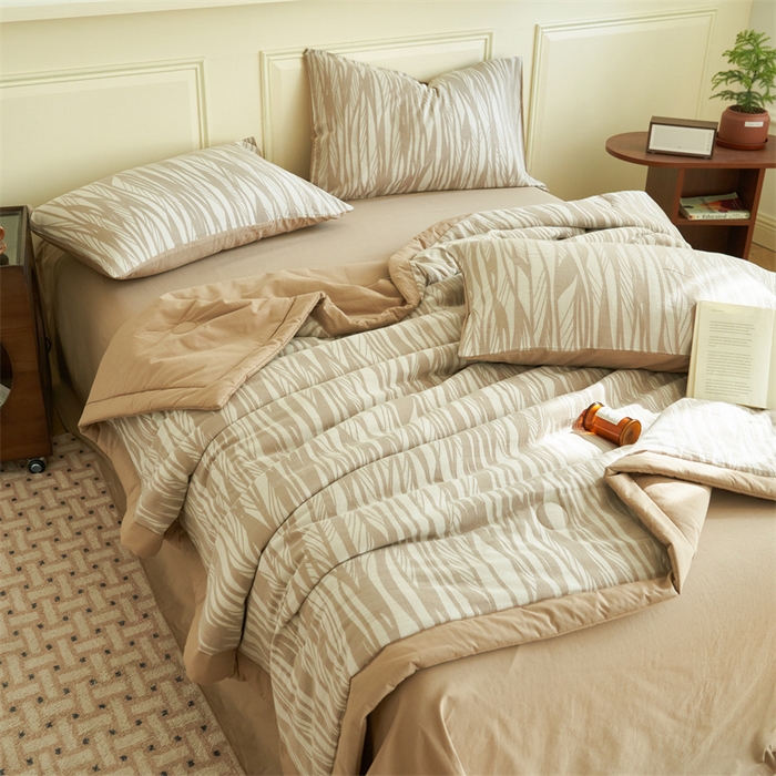 91家纺网 家纺一手货源 找家纺 （总）金鹰 2025新款A类纯棉提花水洗棉全棉空调被大豆夏被四件套