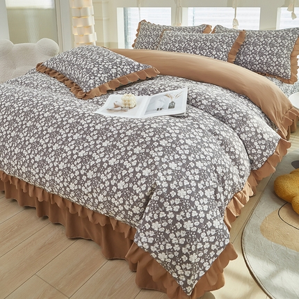 美之润家纺2025新款针织夏被床盖印花四件套 墨池灰