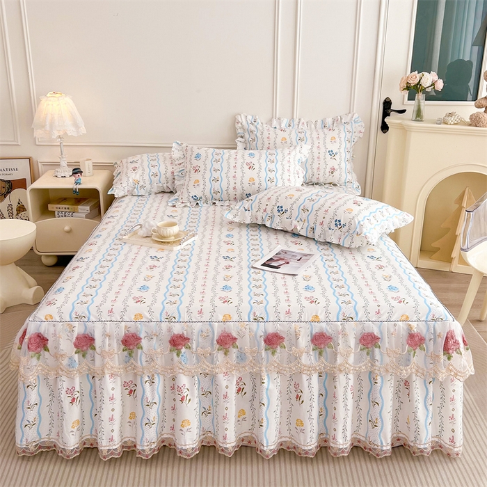 91家纺网 家纺一手货源 找家纺 十个点 2025新款全棉纯棉蕾丝花边床裙四件套 云梦星河