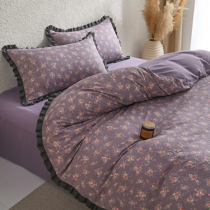 91家纺网 家纺一手货源 找家纺 2025新款A类纯棉双层纱皱皱纱花边四件套（复古风） 伊人诺兰