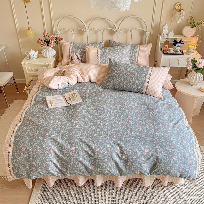 91家纺网 家纺一手货源 找家纺 安莱生活 2025 全棉小碎花刺绣花边款四件套 晨曦