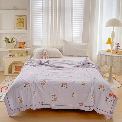 莎臣豹 2025新款小清新水洗棉花边夏被 木槿花