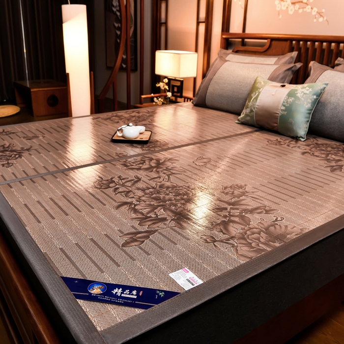 91家纺网 家纺一手货源 找家纺 苏迪凉席竹席2025新款竹席凉席冰丝席碳化双面印花藤草席 蝶恋花-浅灰