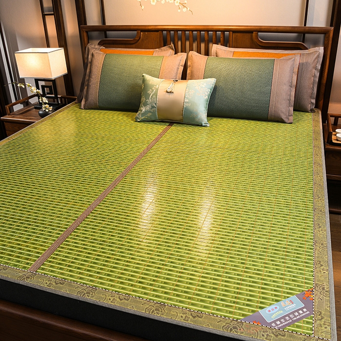 91家纺网 家纺一手货源 找家纺 苏迪凉席竹席2025新款竹席凉席冰丝席碳化双面印花藤草席 绿木纹