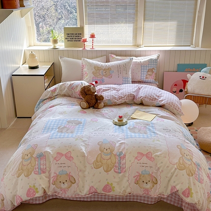 91家纺网 家纺一手货源 找家纺 麦伦家居 2025新品 全棉卡通小清新跑量款系列四件套 甜甜心事