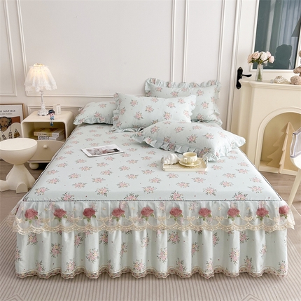 十个点 2025新款全棉纯棉蕾丝花边床裙四件套 嫣语-兰