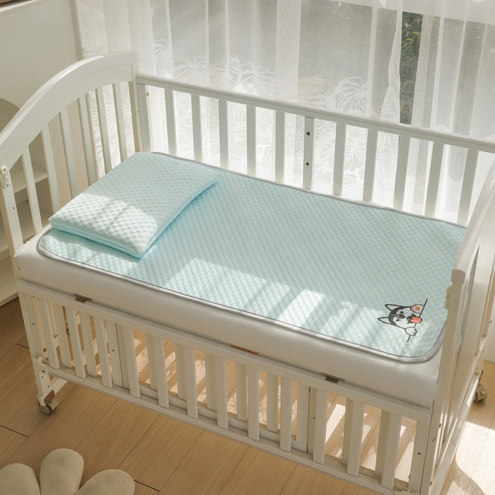 91家纺网 家纺一手货源 找家纺 宅部落 2025新款凉感豆豆儿童卡通凉席 哈士奇-淡蓝