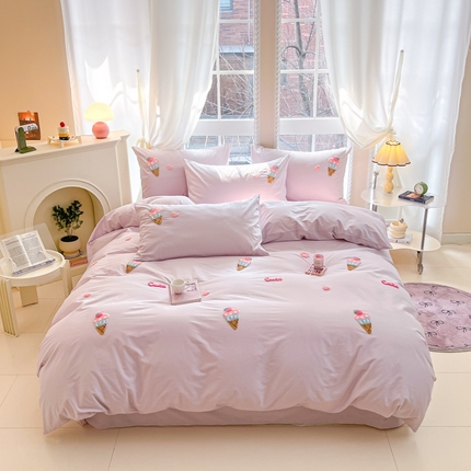 91家纺网 家纺一手货源 找家纺 泽西家纺+V17798841158发大图 2025新品40支全棉纯棉13376成人卡通毛巾绣纯棉四件套冰淇淋系列 冰淇淋-紫