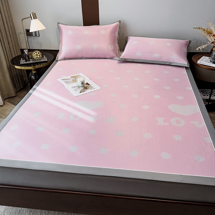 摩妮卡 2025新款碳光席床席款三件套可洗冰丝席 爱伦-粉