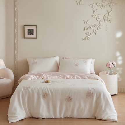 91家纺网 家纺一手货源 找家纺 安莱生活 2025兰精进口60S天丝绣花四件套 烂漫花火-粉