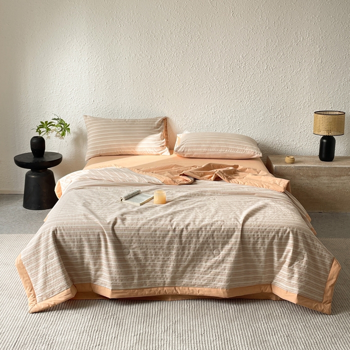 91家纺网 家纺一手货源 找家纺 吾诺 2025 全棉色织提花水洗棉大豆夏被子被芯全棉夏被四件套夏凉被空调被 摩卡桔