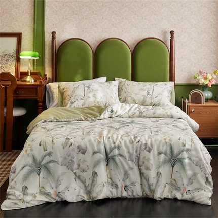 时年家纺 2025新款莱赛尔天丝印花系列四件套栖鸣