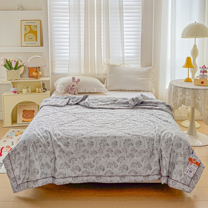莎臣豹 2025新款小清新水洗棉花边夏被 树影灰