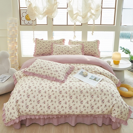 美之润家纺2025新款针织棉被套床盖纯色四件套 花漾甜心-粉