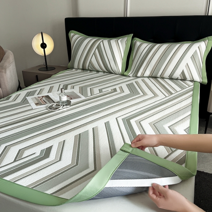 91家纺网 家纺一手货源 找家纺 慕尚家纺 2025新款泡泡大PE提花软席 条纹 绿