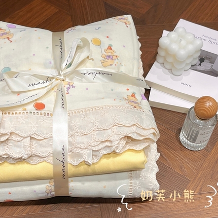 91家纺网 家纺一手货源 找家纺 （总）荣轩家居 2025新款全棉双层纱镂空花边工艺款四件套