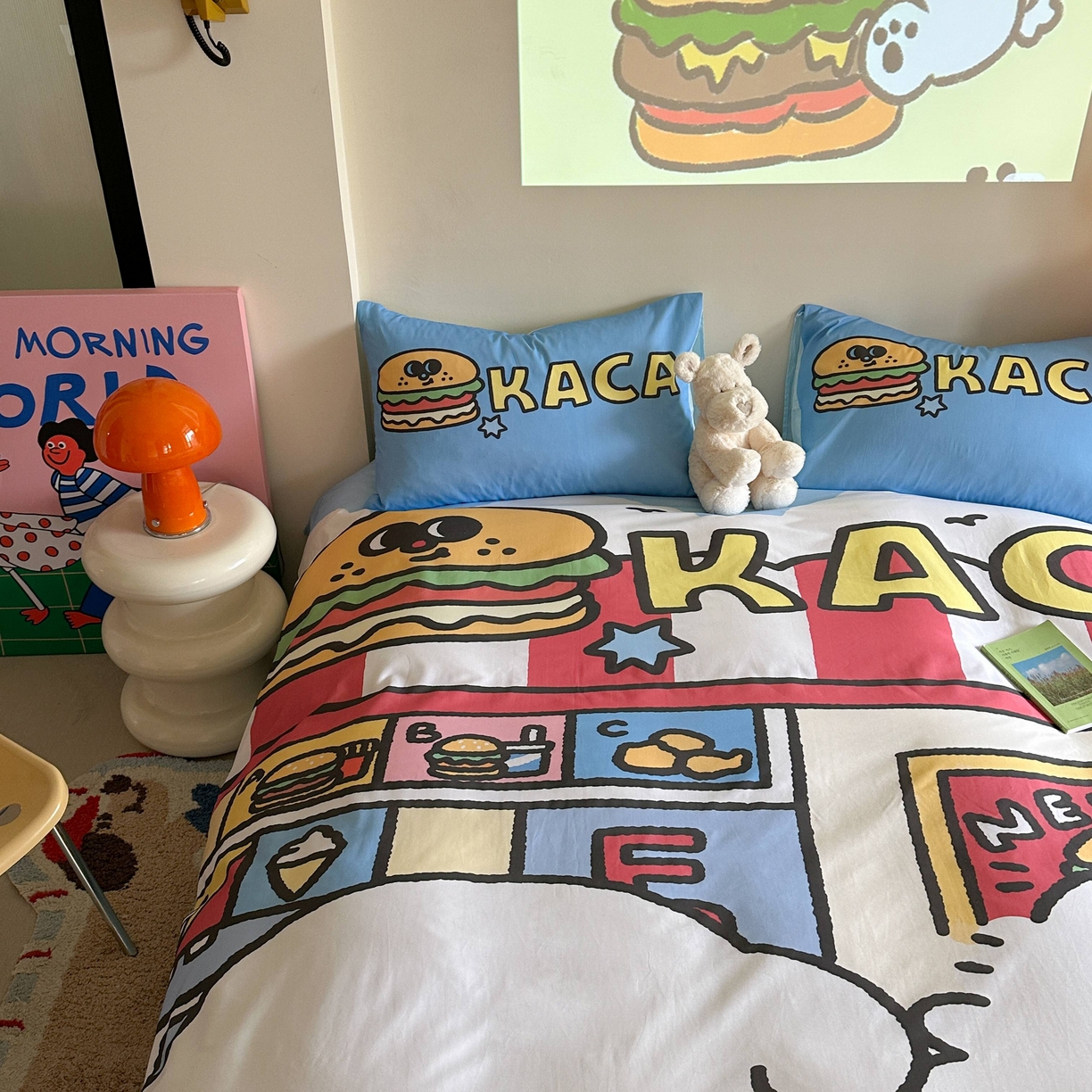 91家纺网 家纺一手货源 找家纺 美乐迪家纺 2025新款大版全棉四件套 汉堡伙伴