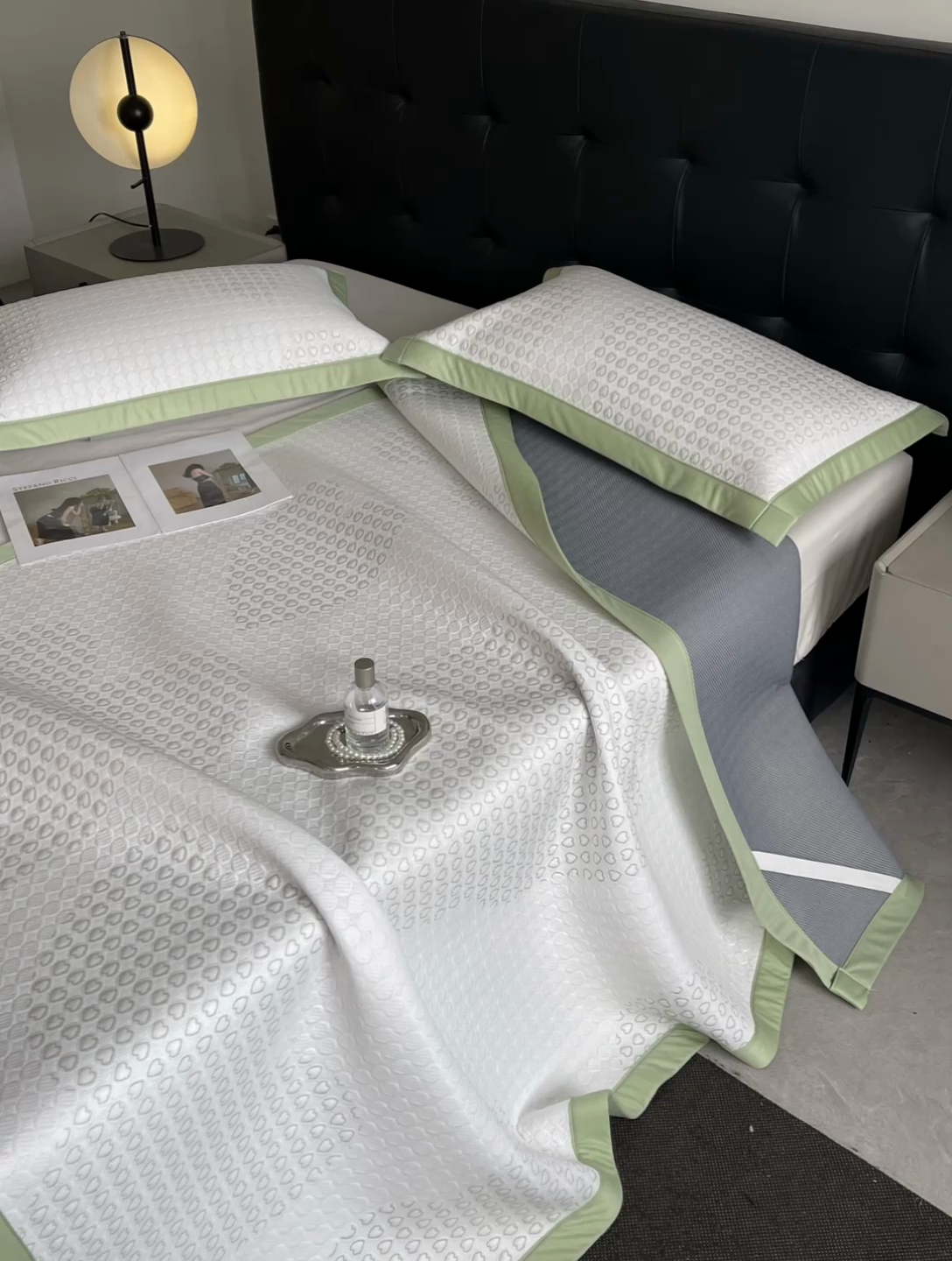 91家纺网 家纺一手货源 找家纺 慕尚家纺 2025新款泡泡大PE提花软席 小桃心 白绿