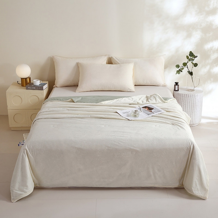 91家纺网 家纺一手货源 找家纺 品乐家纺 2025新款凉感A类可水洗抗菌冰冰被夏被夏凉被空调被被子被芯 冰冰被米纹+绿