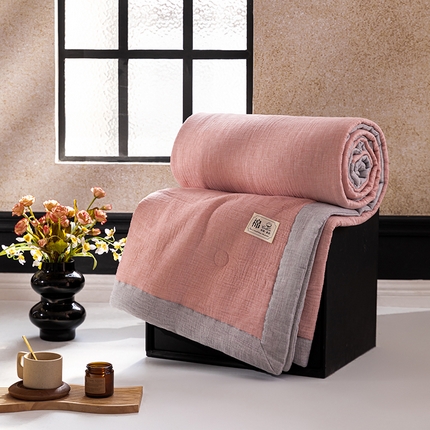 吾诺 2025 纯色全棉泡泡双层纱夏被大豆夏被子被芯夏被四件套夏凉被空调被 芭乐粉