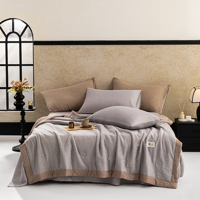 91家纺网 家纺一手货源 找家纺 吾诺 2025 纯色全棉泡泡双层纱夏被大豆夏被子被芯夏被四件套夏凉被空调被 泡沫灰