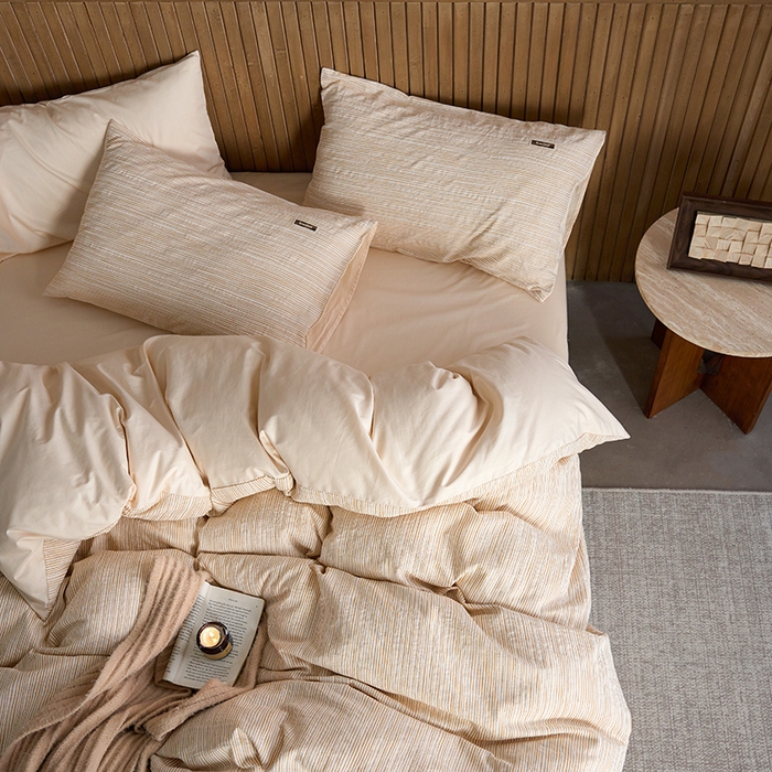 91家纺网 家纺一手货源 找家纺 安莱生活 2025 全棉立体色织提花四件套 摩卡黄