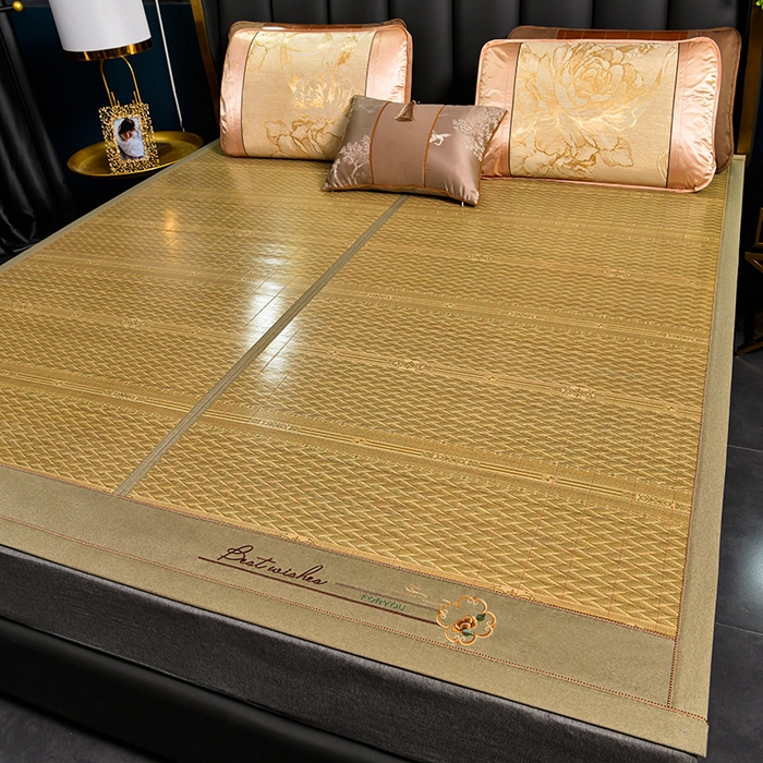 91家纺网 家纺一手货源 找家纺 苏迪凉席竹席2025新款竹席凉席冰丝席碳化双面印花藤草席 金枝玉叶