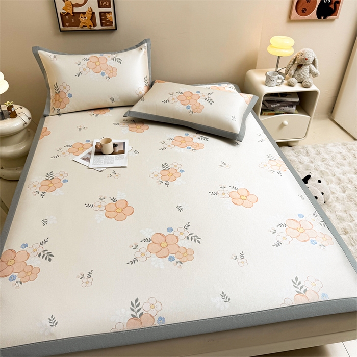 91家纺网 家纺一手货源 找家纺 雯豆2025夏季新品冰藤印花凉席三件套平铺绑带款冰丝凉席三件套 冰藤席-绑带款-邂逅