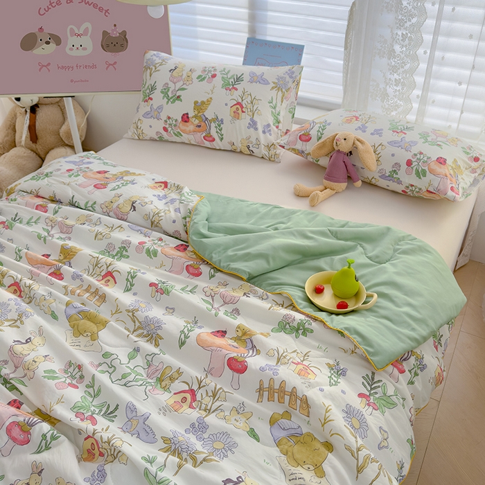 91家纺网 家纺一手货源 找家纺 贝扬思 2025新款水洗皱皱纱系列夏被夏凉被空调被（风格一） 蘑菇小熊