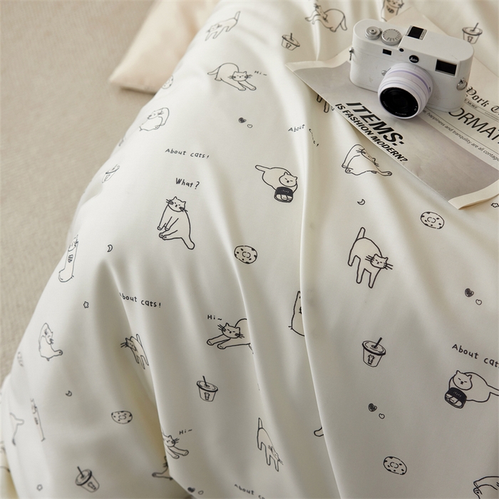 91家纺网 家纺一手货源 找家纺 时年家纺 2025新款莱赛尔天丝印花系列四件套奶茶软萌