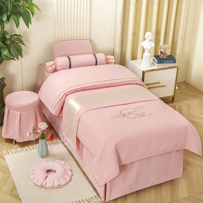 91家纺网 家纺一手货源 找家纺 芙怡 2025春夏新款8023款棉麻绒美 容床罩-花颜系列 花颜-粉