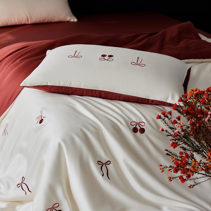 91家纺网 家纺一手货源 找家纺 （总）安莱生活 2025兰精进口60S天丝绣花四件套（红色系列）