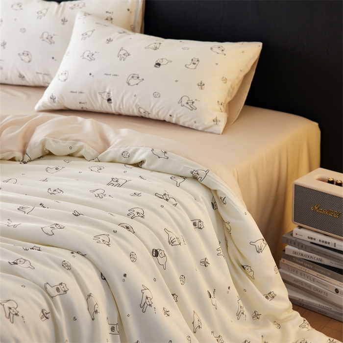 91家纺网 家纺一手货源 找家纺 时年家纺 2025新款莱赛尔天丝印花系列四件套奶茶软萌