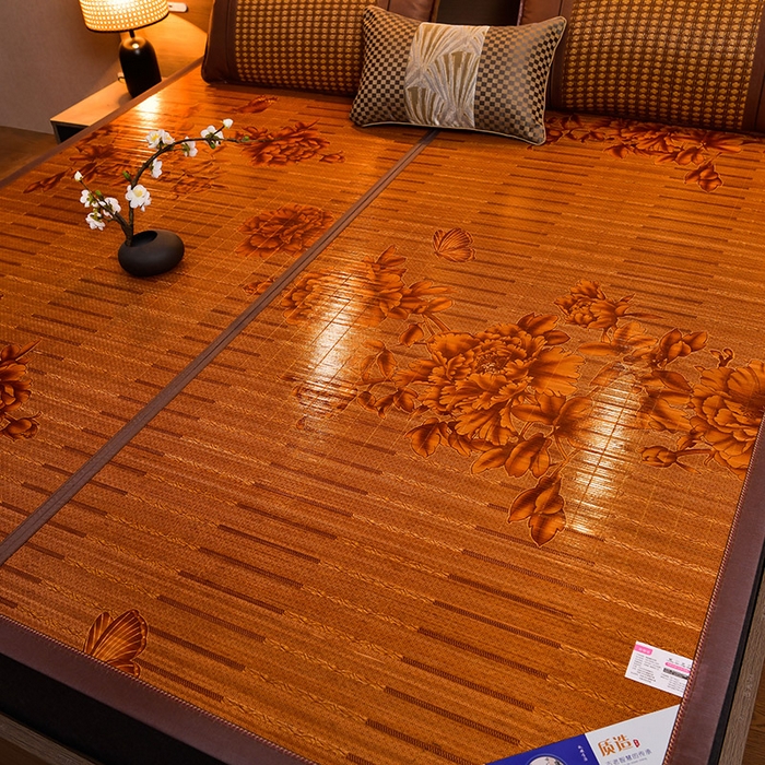 91家纺网 家纺一手货源 找家纺 苏迪凉席竹席2025新款竹席凉席冰丝席碳化双面印花藤草席 蝶恋花-棕