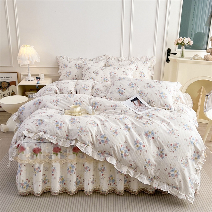 91家纺网 家纺一手货源 找家纺 （总）十个点 2025新款全棉纯棉蕾丝花边床裙四件套