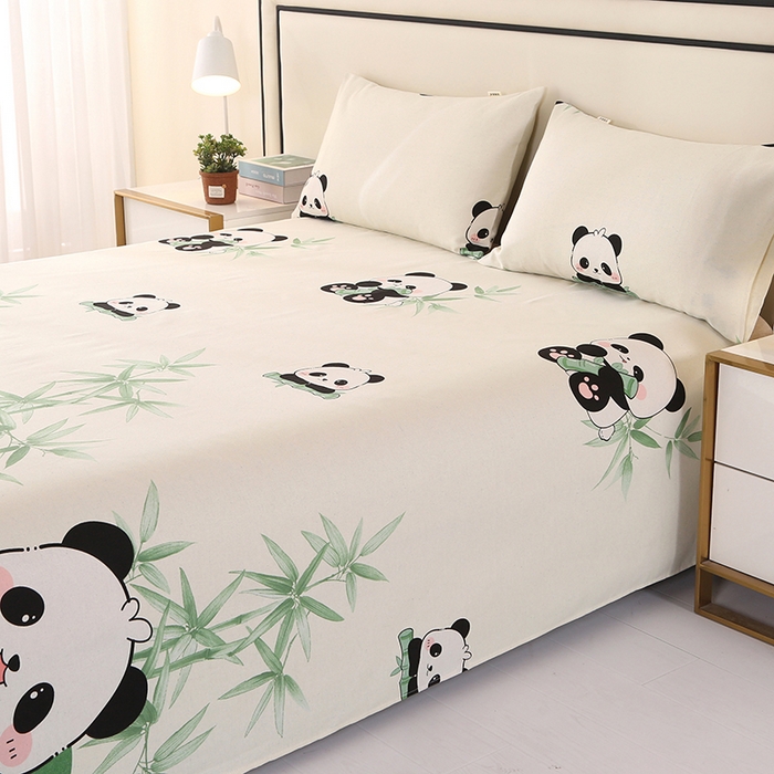 91家纺网 家纺一手货源 找家纺 望淮家纺 2025新款老粗布凉席床单三件套 熊猫抱竹