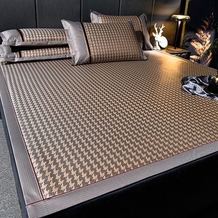 小牛席业 2025新款粗冰丝千鸟格冰藤席系列凉席藤席冰藤席竹席空调席草席冰丝席豆豆席乳胶席三件套 千鸟格-咖色