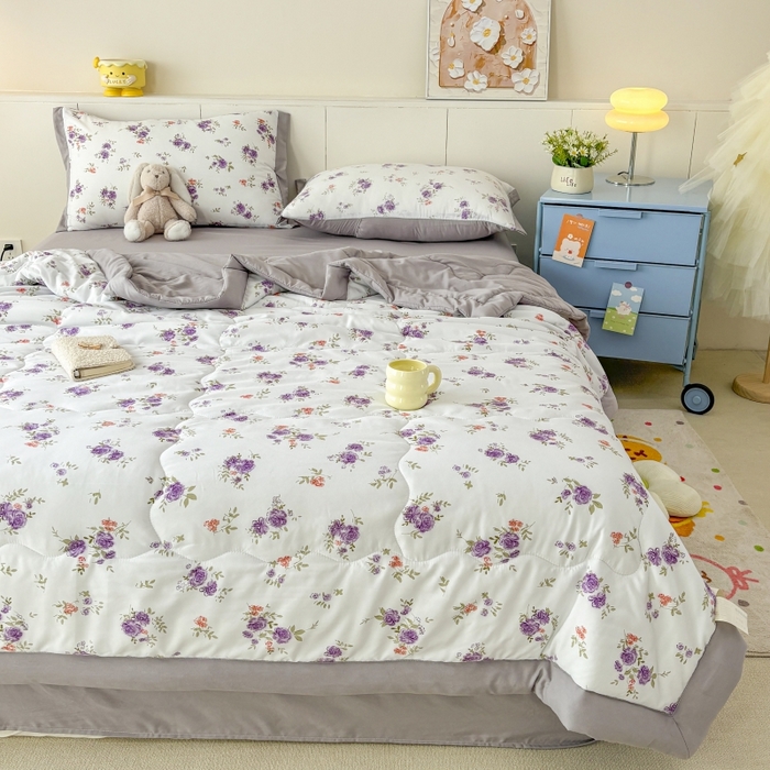 91家纺网 家纺一手货源 找家纺 梦舒羽2025新款小清新系列水洗棉夏被 薰衣草