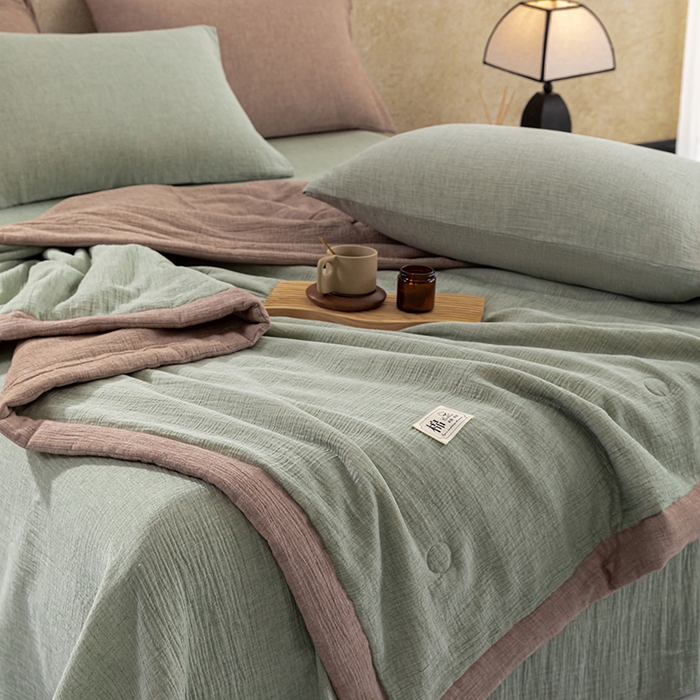 91家纺网 家纺一手货源 找家纺 吾诺 2025 纯色全棉泡泡双层纱夏被大豆夏被子被芯夏被四件套夏凉被空调被 森林绿