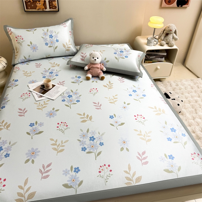 91家纺网 家纺一手货源 找家纺 雯豆2025夏季新品冰藤印花凉席三件套平铺绑带款冰丝凉席三件套 冰藤席-绑带款-花都丽影