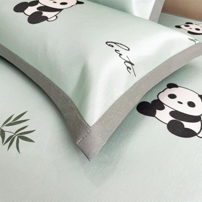 91家纺网 家纺一手货源 找家纺 雯豆2025夏季新品冰藤印花凉席三件套平铺绑带款冰丝凉席三件套 冰藤席-绑带款-熊猫花花