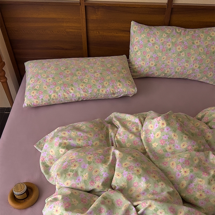 91家纺网 家纺一手货源 找家纺 优品阁  2025新款A类全棉有氧双层纱四件套 花海