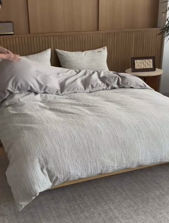 91家纺网 家纺一手货源 找家纺 安莱生活 2025 全棉立体色织提花四件套 摩卡灰